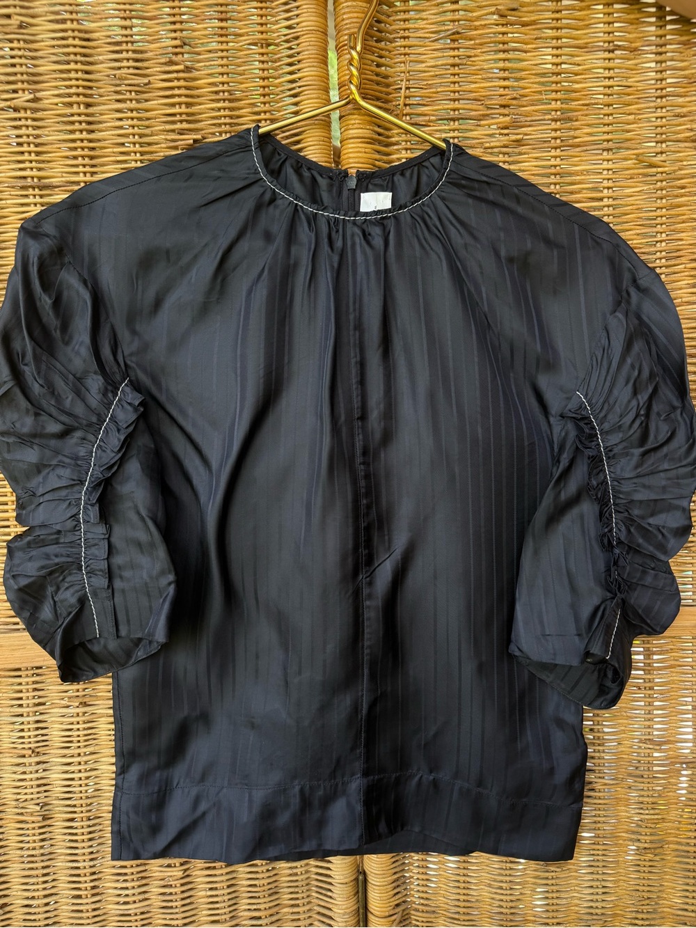 Victoria Beckham Navy Ruffle Sleeve Blouse